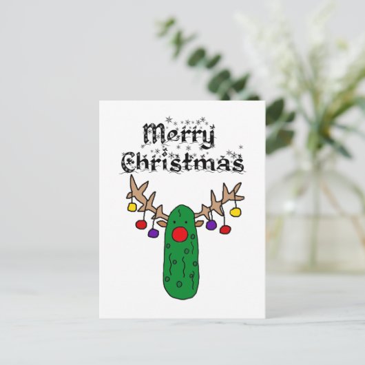 Funny Pickle Reindeer Merry-kerstkunst Briefkaart (Staand voorkant)