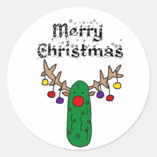 Funny Pickle Reindeer Merry-kerstkunst Ronde Sticker