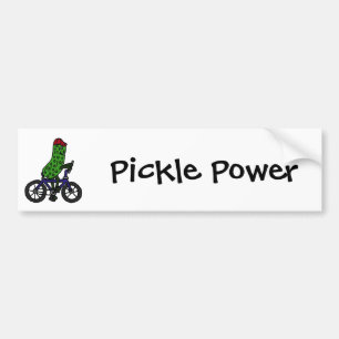 Funny Pickle Riding Bicycle Cartoon Bumpersticker