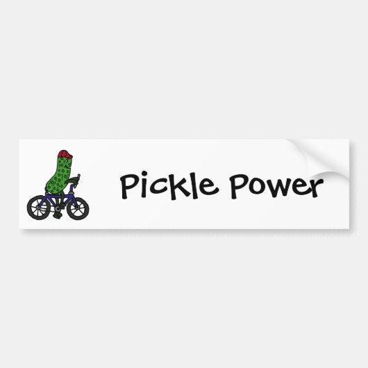 Funny Pickle Riding Bicycle Cartoon Bumpersticker (Voorkant)