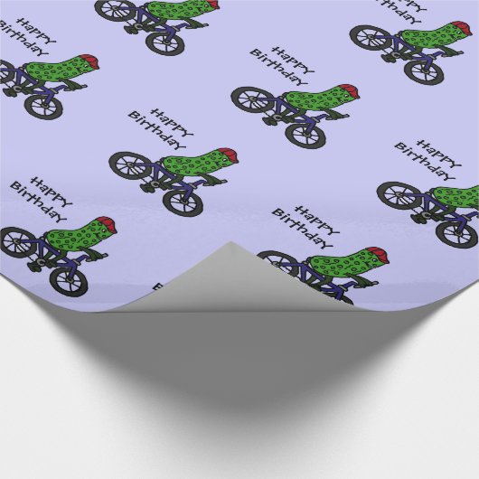 Funny Pickle Riding Bicycle Cartoon Cadeaupapier (Hoek)