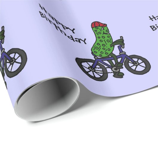 Funny Pickle Riding Bicycle Cartoon Cadeaupapier (Rol Hoek)