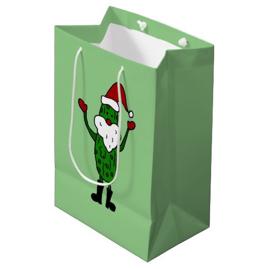 Funny Pickle Santa Claus Gift Bag Medium Cadeauzakje (Voorkant Gekanteld)