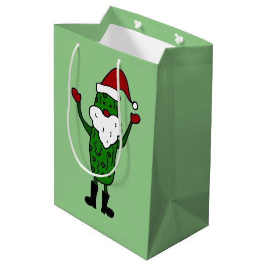 Funny Pickle Santa Claus Gift Bag Medium Cadeauzakje (Achterkant Gekanteld)