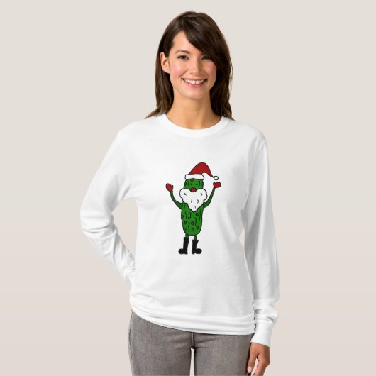 Funny Pickle Santa Claus-kerstontwerp T-shirt (Voorkant volledig)