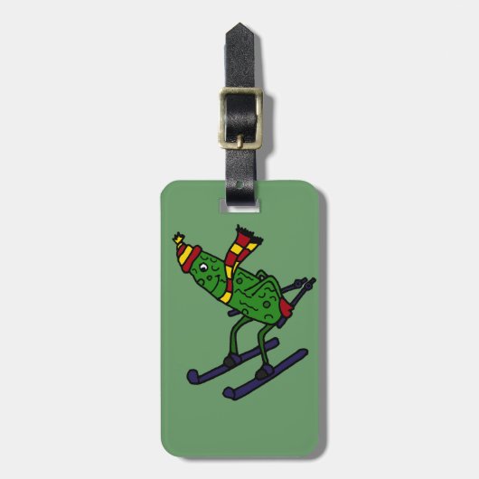 Funny Pickle Skiing Cartoon Bagagelabel (Voorkant verticaal)