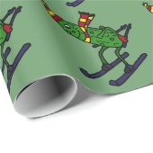 Funny Pickle Skiing Cartoon Cadeaupapier (Rol Hoek)