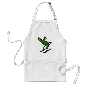 Funny Pickle Skiing Cartoon Standaard Schort