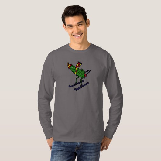 Funny Pickle Skiing Cartoon T-shirt (Voorkant volledig)