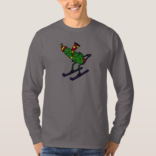 Funny Pickle Skiing Cartoon T-shirt (Voorkant)
