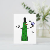 Funny Pickle Snowman Holding Pickleball Paddle Briefkaart (Staand voorkant)
