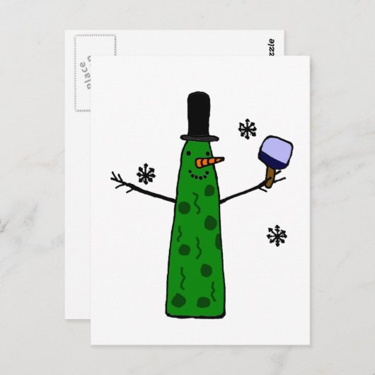 Funny Pickle Snowman Holding Pickleball Paddle Briefkaart (Voorkant / Achterkant)