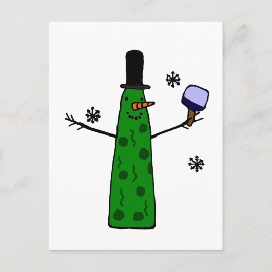 Funny Pickle Snowman Holding Pickleball Paddle Briefkaart (Voorkant)