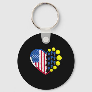 Funny Pickleball Ball met American Flag Heart 4th Sleutelhanger