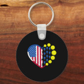 Funny Pickleball Ball met American Flag Heart 4th Sleutelhanger (Voorkant)