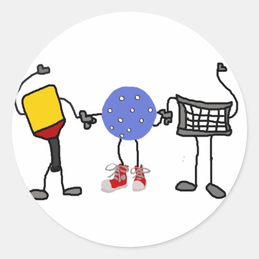 Funny Pickleball Cartoon Characters Ronde Sticker (Voorkant)