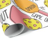 Funny Pickleball Graphic in Roze Sinaasappel Cadeaupapier (Rol Hoek)