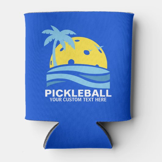 Funny Pickleball Palm Tree Sun aangepaste tekst Blikjeskoeler (Voorkant)