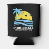 Funny Pickleball Palm Tree Sun Custom Text Black Blikjeskoeler (Voorkant)