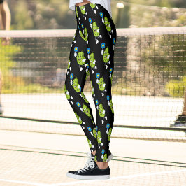 Funny Pickleball Pickle Holding Paddle en Ball Leggings