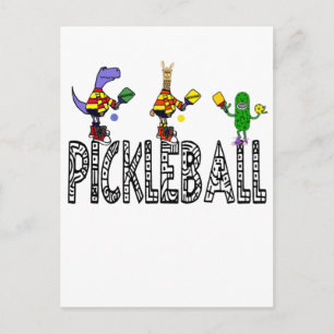 Funny Pickleball Players Animals Cartoon Briefkaart