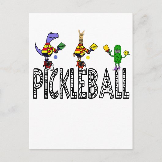 Funny Pickleball Players Animals Cartoon Briefkaart (Voorkant)
