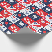 Funny Pickleball Red White Blue Pattern Cadeaupapier (Hoek)