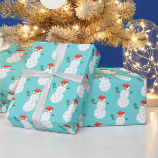 Funny Pickleball Snowman Holiday Wrapping Paper Cadeaupapier