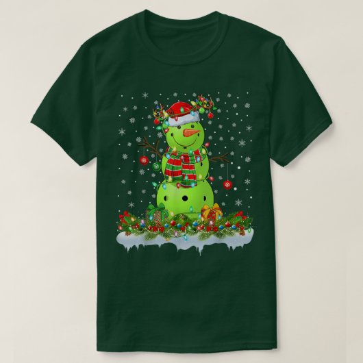 Funny Pickleball Snowman Xmas Lights Pickleball Ch T-shirt (Design voorkant)