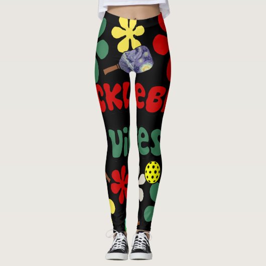 Funny Pickleball Vibes Retro Flowers Art Leggings (Voorkant)