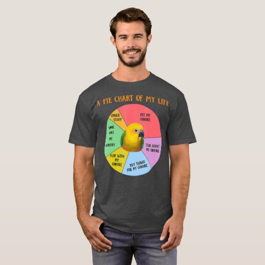 Funny Pie Chart of Life Jenday Conure Parrot T-shirt (Voorkant volledig)