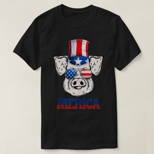 Funny Pig 4th of July Patriotic American Flag Sung T-shirt (Design voorkant)