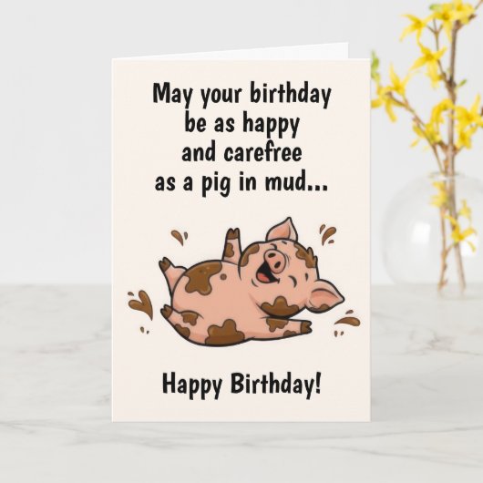 Funny Pig Birthday Kaart (Gele Bloem)