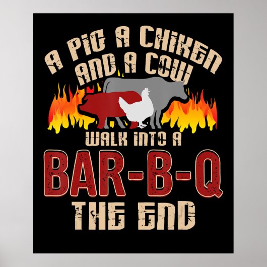 Funny Pig Chicken Koe Bar B Q Bq Chef Cookie Cook Poster (Voorkant)