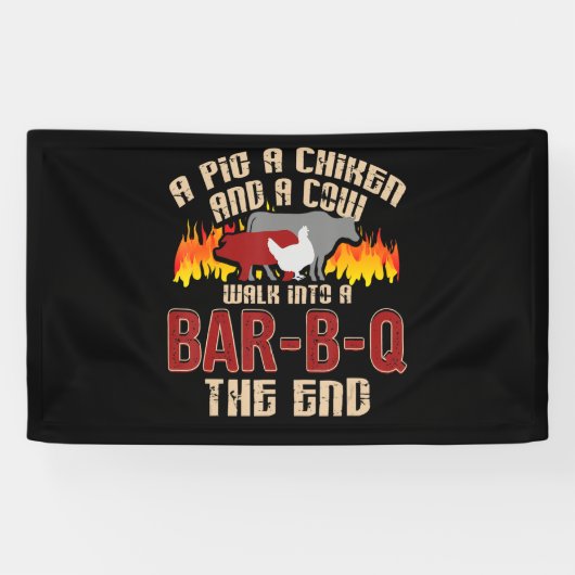 Funny Pig Chicken Koe Bar B Q Bq Chef Cookie Cook Spandoek (Horizontaal)