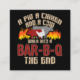 Funny Pig Chicken Koe Bar B Q Bq Chef Cookie Cook Vierkante Visitekaartje
