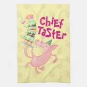 Funny Pig Chief Taster Giant Sponge Cake Cartoon Theedoek (Verticaal)