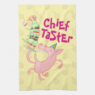 Funny Pig Chief Taster Giant Sponge Cake Cartoon Theedoek