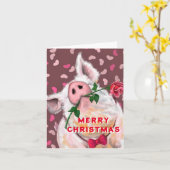 Funny Pig Christmas Kaart (Gele Bloem)