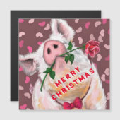 Funny Pig Christmas Kaart Magnet - Gentleman (Voorkant / Achterkant)