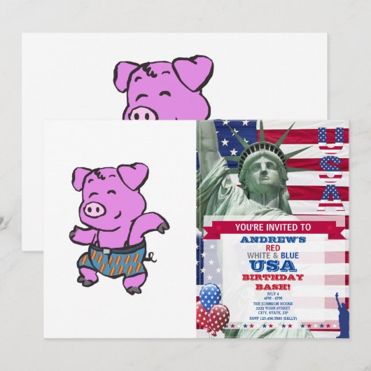 Funny Pig dansende cartoon | achtergrondkleur kiez Kaart (Voorkant / Achterkant)