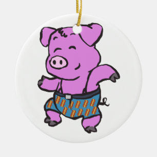 Funny Pig dansende cartoon   achtergrondkleur kiez Keramisch Ornament