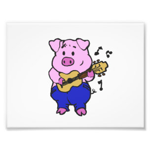 Funny Pig die gitaar speelt   achtergrondkleur kie Foto Afdruk