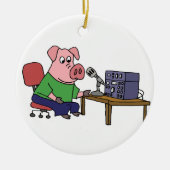 Funny Pig die Ham Radio gebruikt Keramisch Ornament (Voorkant)
