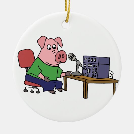 Funny Pig die Ham Radio gebruikt Keramisch Ornament (Voorkant)
