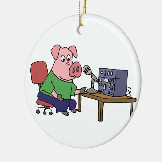 Funny Pig die Ham Radio gebruikt Keramisch Ornament (Links)