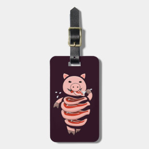 Funny pig die steaks zelf eet bagagelabel