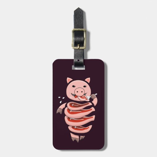 Funny pig die steaks zelf eet bagagelabel (Voorkant verticaal)