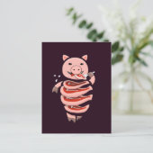 Funny pig die steaks zelf eet briefkaart (Staand voorkant)
