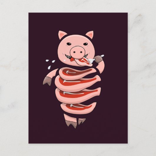 Funny pig die steaks zelf eet briefkaart (Voorkant)